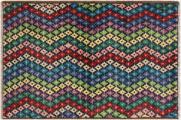 handmade Geometric Balouchi Blue Beige Hand Knotted RECTANGLE 100% WOOL area rug 3' x 5'